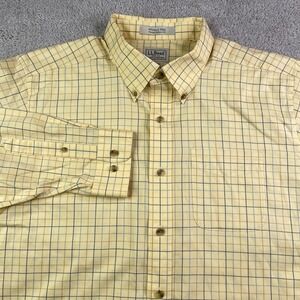 LL Bean Shirt Mens Large Yellow Wrinkle Free Sport Windowpane Traditional Fit